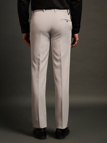 LUSARIO Men’s Grey Slim Fit Formal Trousers | Tailored Office Wear Pants in Premium Stretch Polyester-Viscose Blend