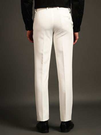 LUSARIO Men’s White Slim Fit Formal Trousers | Tailored Office Wear Pants in Premium Stretch Polyester-Viscose Blend
